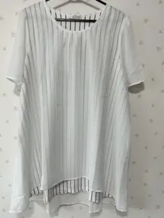 ホワイト ストライプ チュニック 半袖 【3L】