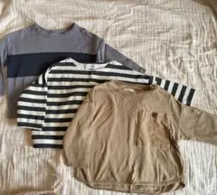 長袖Tシャツ 3枚セット グレー・ストライプ・ベージュ　80cm