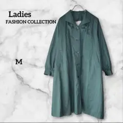 Ladies ライナー付トレンチコート ロング 日本製 グリーン M レトロ