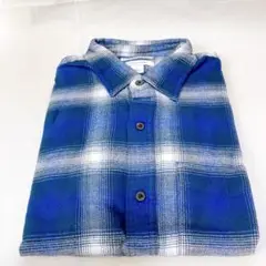メンズ ブルー フランネル ネルシャツ チェック柄 ブルー 青 長袖 S