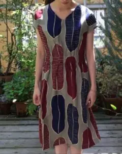 ティグルブロカンテ　石北有美コラボ　南国の葉　リネン混　ワンピース
