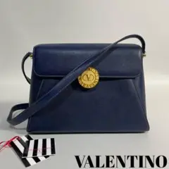 2211-41|美品|ヴァレンティノ ショルダーバッグ 本革 ネイビー