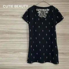 CUTIE BEAUTY 【M】ネイビー　十字架柄 半袖チュニック　カジュアル