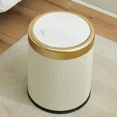 リブデザイン 蓋付きごみ箱 ホワイト ゴールド