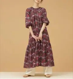 NANO universe BATIKプリントワンピース 7分袖ゆったり リネン