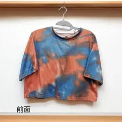 タイダイ柄 ショート丈トップス Tシャツ カットソー マーブル柄　Lサイズ