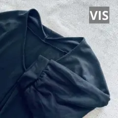 未使用タグ付き【VIS】秋先取り大きめ黒Vネック レースパフスリーブ トップス