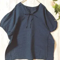 美品 INED ネイビーVネック ドルマンスリーブ 9号 M 半袖 夏服