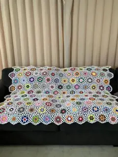 ソファーカバー　大判ブランケット　マルチカバー　手編み　ハンドメイド