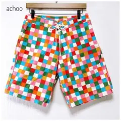 日本製 一点もの achoo カラフルチェックショートパンツ 綿100% 夏 M