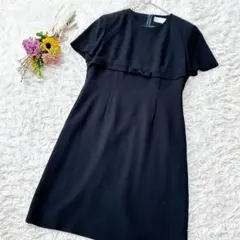【ココラッシー】礼服 リボン 半袖 ひざ丈ワンピース ブラックフォーマル L