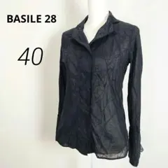 c7054【バジーレ28】長袖 コットンシャツ 黒 L 刺繍 薄手 羽織り 上品