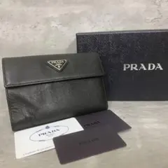 プラダ 折り財布 三角プレート サフィアーノウォレット レザー 黒