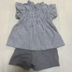 キッズ 半袖トップスとショートパンツセット グレー ストライプ 6歳用