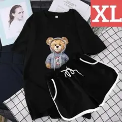 新品 ルームウェア セットアップ 上下セット 半袖 XL ブラック 黒