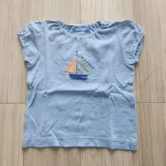 familiar 水色 帆船刺繍 Tシャツ
