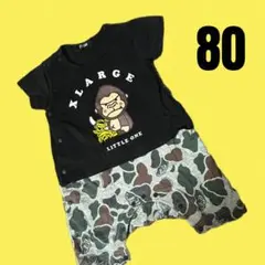 XLARGE 前開き ロンパース 黒 迷彩 80