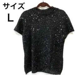 東京スタイル スパンコール 半袖 ニット Ｌ ブラック ほぼ新品 送料無料