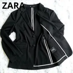 ZARA テーラードジャケット アンコン M シアサッカー 黒 ブラック