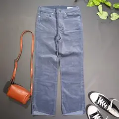 【イネド】INED ベロアパンツ (7) ストレッチ ストレート カジュアル 青