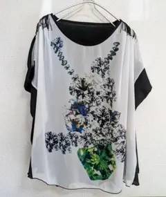 【新品未使用】FEDERIKO 肩飾り付き前柄×後無地 異素材トップス F