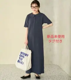 【新品未使用】フクレジャガード ポロ襟半袖ワンピース ネイビー
