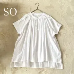 美品✨SOエスオー リネンコットン　ギャザー リボン ブラウスゆったり