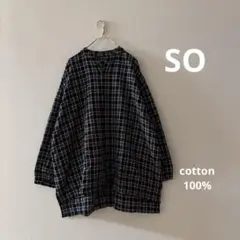 SO エスオー チェック柄 ビッグチュニックシャツ コットンシャツ ゆったり