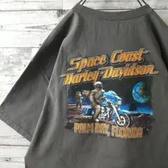 ハーレーダビッドソン 両面プリント スカル 月 宇宙飛行士 Tシャツ XL～3L