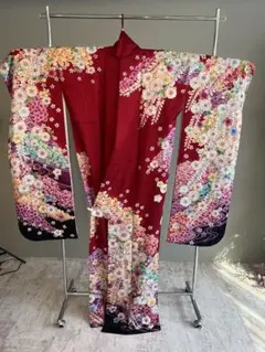 赤の花柄 豪華振袖 作家手描き 正絹