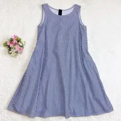 美品★ 【ルスーク】 ノースリーブ ワンピース （M） Aライン ストライプ