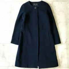 インディヴィ INDIVI ノーカラーコート アンゴラ混 ネイビー サイズ