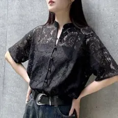 PAGEBOY ページボーイ レースバンドカラーシャツ ブラック