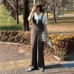 しまむら×yuco レディース　フロントジップ　サロペット ダークブラウン　L