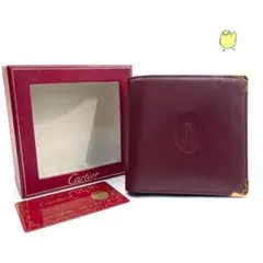 美品 Cartier カルティエ 二つ折り財布 ボルドー