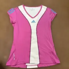 中古adidas ピンク Vネック テニスウェアsize M