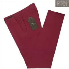 J6118新品PT01スーパースリムフィット ノープリーツストレッチパンツ赤46