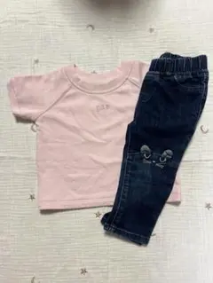 babyGAP ピンクTシャツ12-18mとデニムパンツセット 18-24m