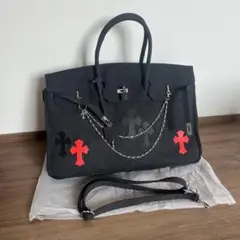 クロスパッチ　レザー　ブラック トートバッグ　ミリタリー　キャンバス　再構築