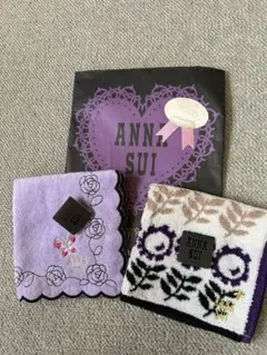 ANNA SUI ２点セット　タオルハンカチ 蝶々花　新品　送料無料　匿名配送