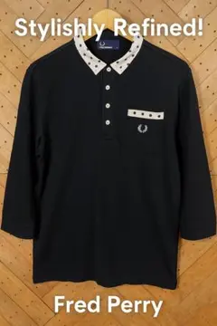 FRED PERRY ドット切替 七分袖ポロシャツ L 日本製 ブラック メンズ
