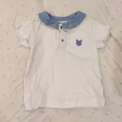 襟付きホワイトブルーTシャツ 70