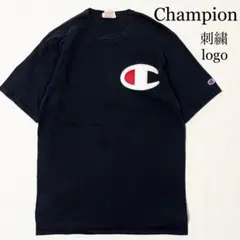 Champion 刺繍 ビッグロゴ クルーネック Tシャツ　ブラック L