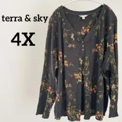 美品✨terra & sky 花柄 長袖ニット 【4X】 ワップルT