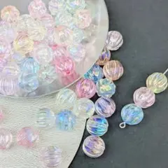 【AB31】ラウンド カボチャビーズ　オーロラミックス　11mm 　30個