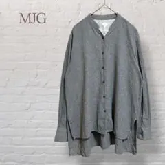 ★エムジジェ★シャツ 丈長め スタンドカラー 綿&リネン混 体型カバー
