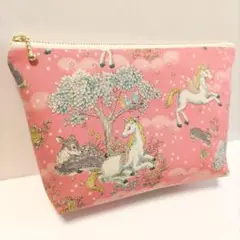 ユニコーンの棲む森 ハンドメイド ポーチ 化粧ポーチ ファスナーポーチ ペガサス