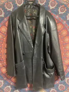 ブラックレザージャケット ラムレザー　メンズ古着　L