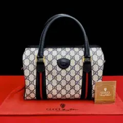 極 美品 オールドグッチ ネイビー シェリーライン ミニ ボストン ハンドバッグ