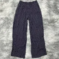 美品✨【UNIQLO】ネイビー ストライプカジュアルパンツ (M) ウエストゴム